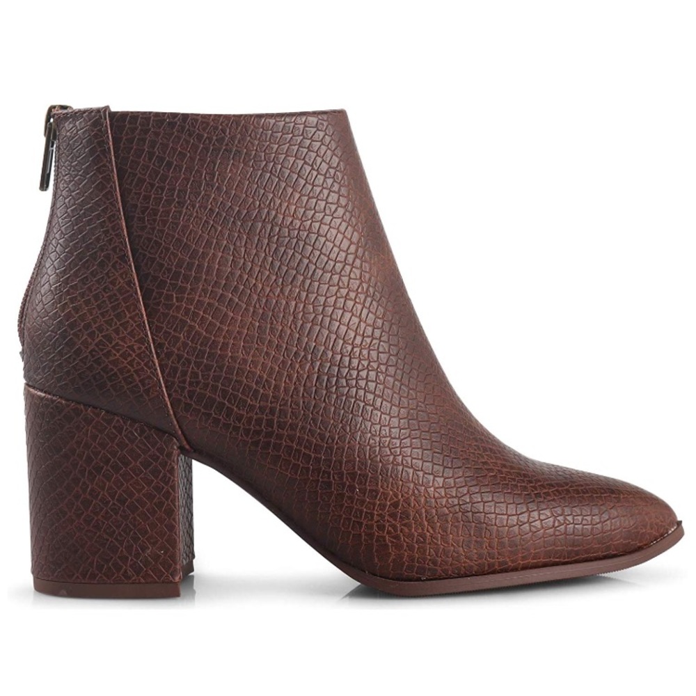 Brown Snake Leather Pointy Toe Ankle Booties - Picture 2 of 6
